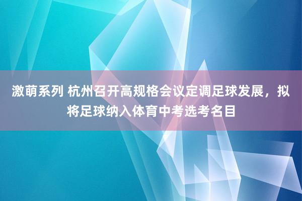 激萌系列 杭州召开高规格会议定调足球发展，拟将足球纳入体育中考选考名目